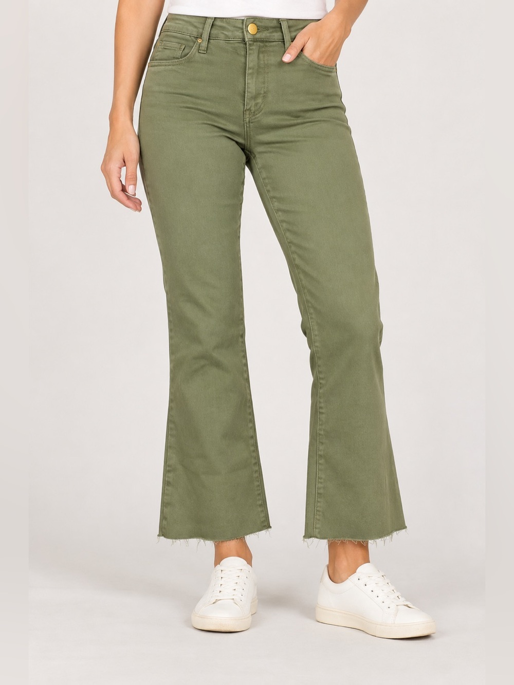 KUT from the Kloth Kelsey Fab Ab High Rise Ankle Flare Jeans Army Green 6